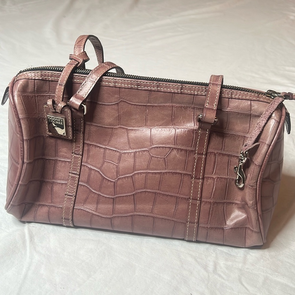 Dooney & Bourke Cox Embossed Dust Rose Leather Barrel Speedy Bag Purse